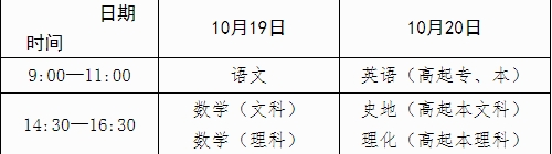 高中起点升本、专科考试时间表